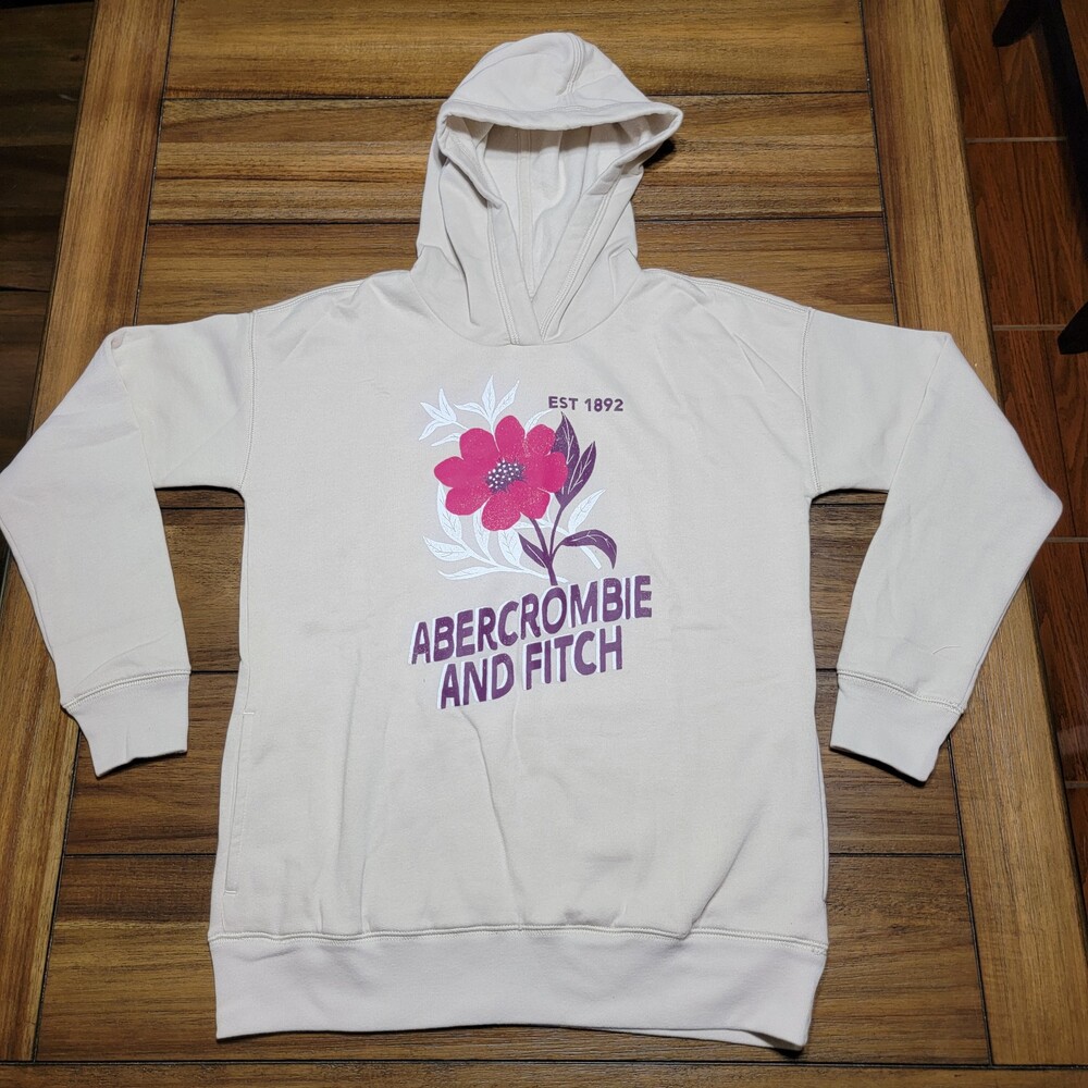 Abercrombie Kids LS Beige Pullover Hoodie - Size 13/14 NWT